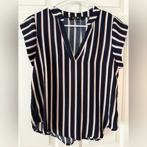 Alice Blue Navy and White Striped V-Neck Blouse